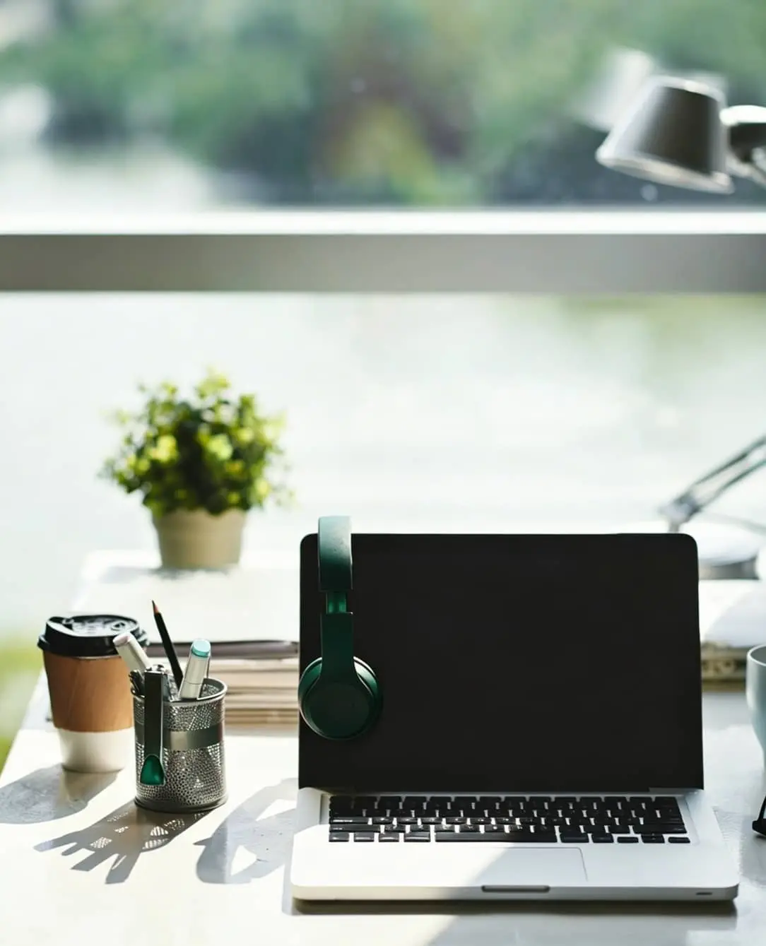 computer desk by window